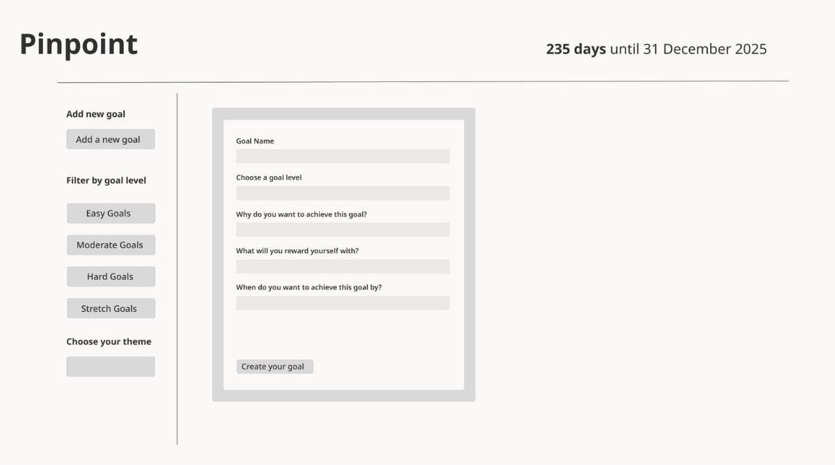 A screenshot of Pinpoint's design showing a block that displays a form that the user can fill out to create their goal. 
