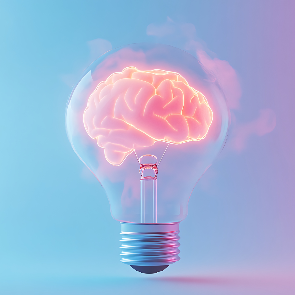 A lightbulb with a brain inside of it.