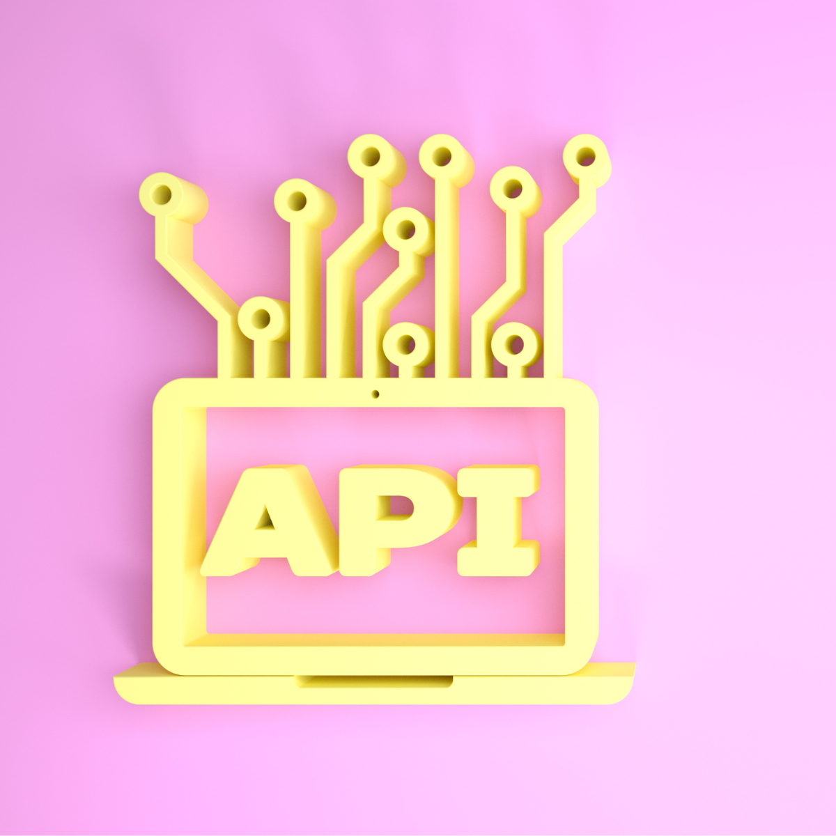 A laptop icon that says API with branches coming out.