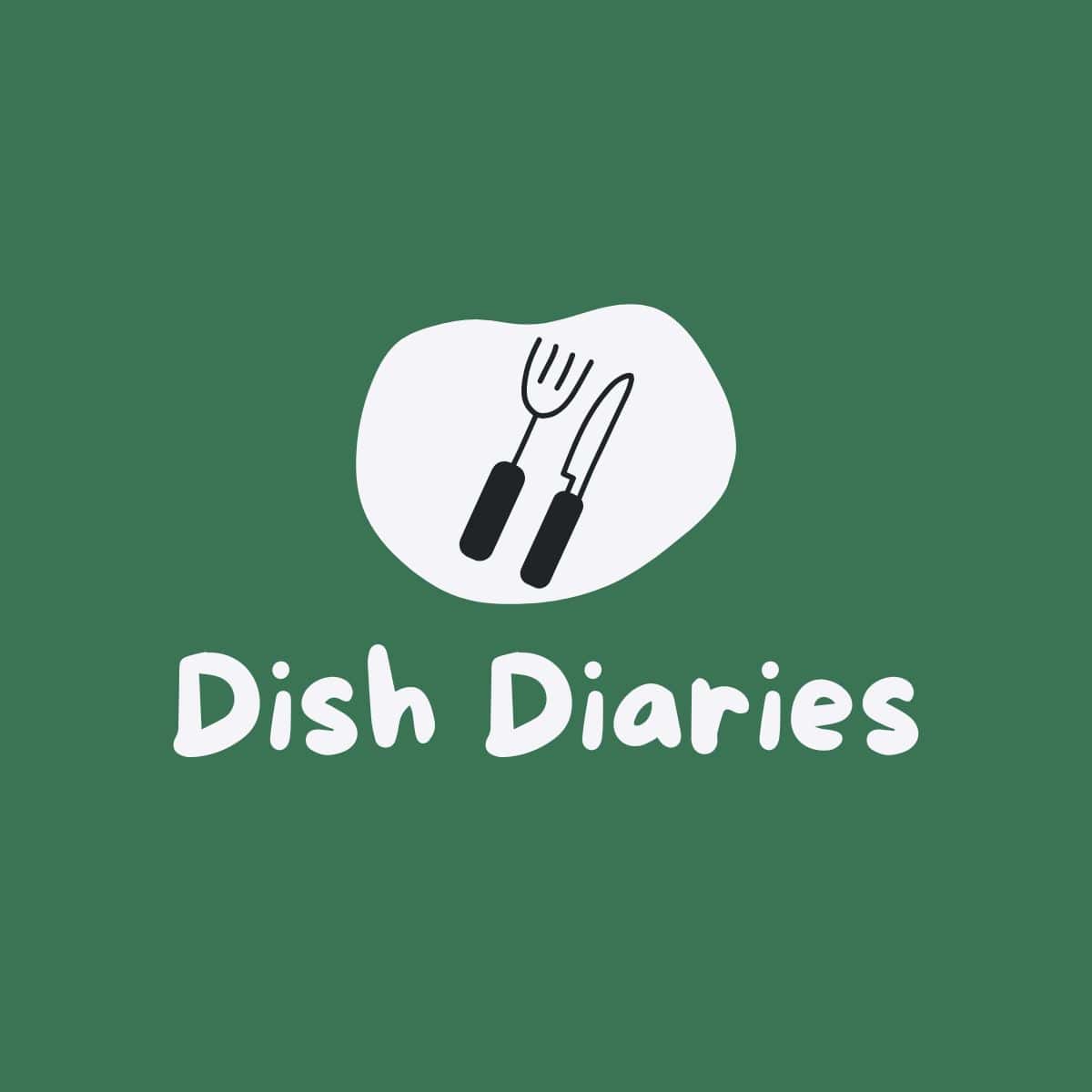 Text displays 'Dish Diairies' accompanied by a graphic of a fork and knife.