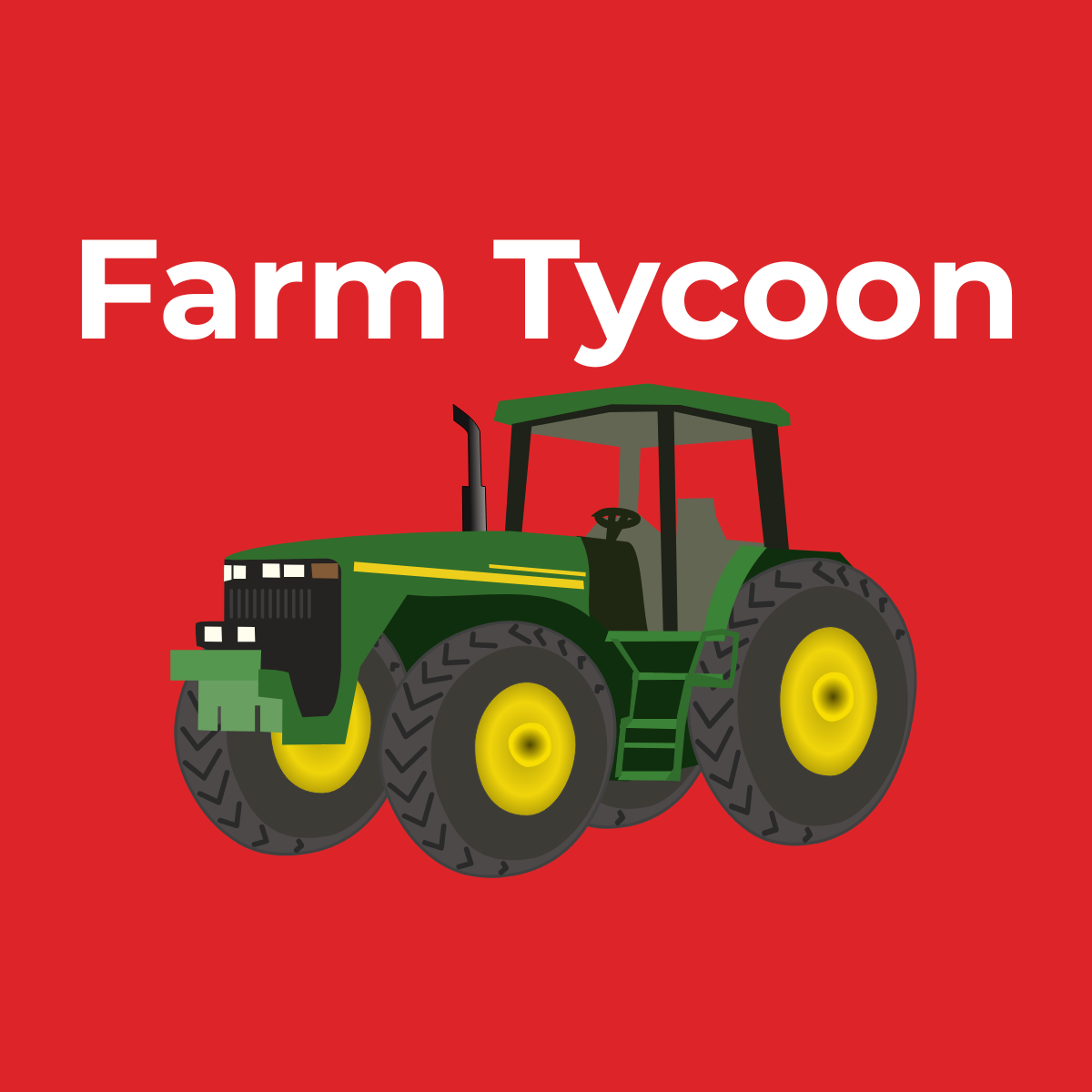A graphic of a tractor under the text Farm Tycoon.