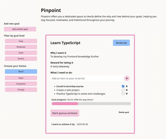 A screenshot of Pinpoint, displaying the form users use to create their goals.