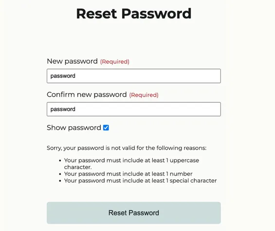 A screenshot of an empty password reset form.