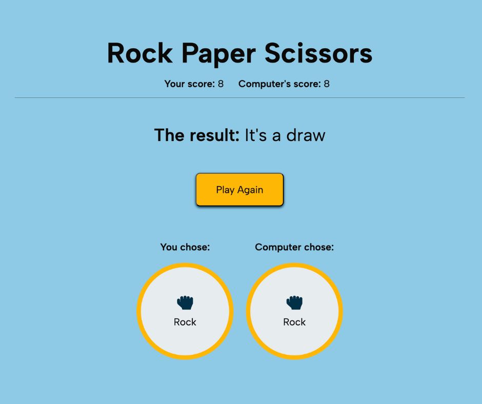 A screenshot of the results of a game of Rock Paper Scissors. It was a draw.