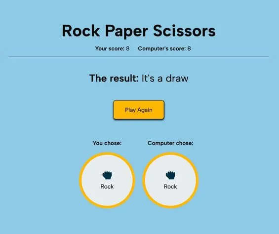 A screenshot of the results of a game of Rock Paper Scissors. It was a draw.